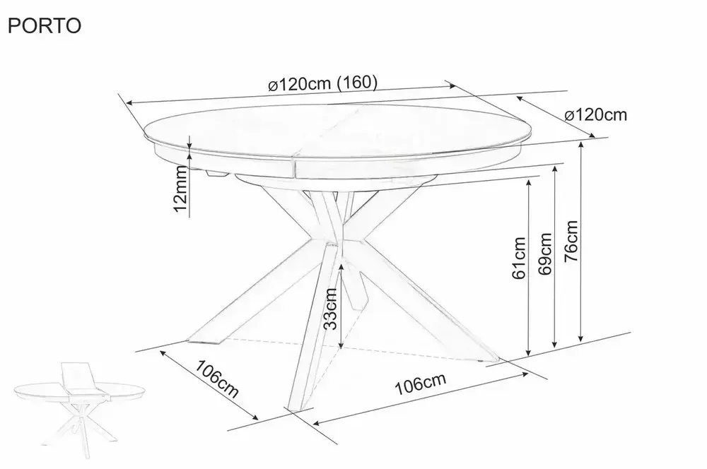 Стол обеденный SIGNAL PORTO Ceramic белый Pandoro/черный 120-160/120