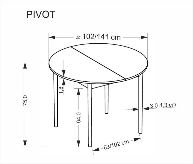 Стол обеденный HALMAR PIVOT дуб артизан/черный 102-142/102